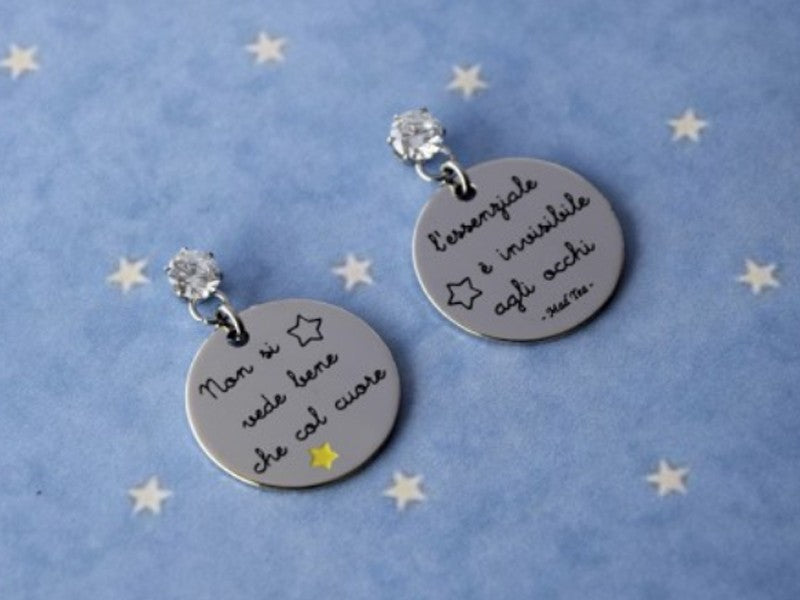 Orecchini "L'essenziale è invisibile agli occhi" in acciaio collezione Piccolo principe