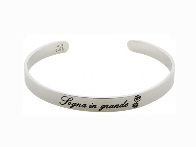 Bracciale rigido con incisa la frase "Sogna in grande" ispirata alla favola di UP.