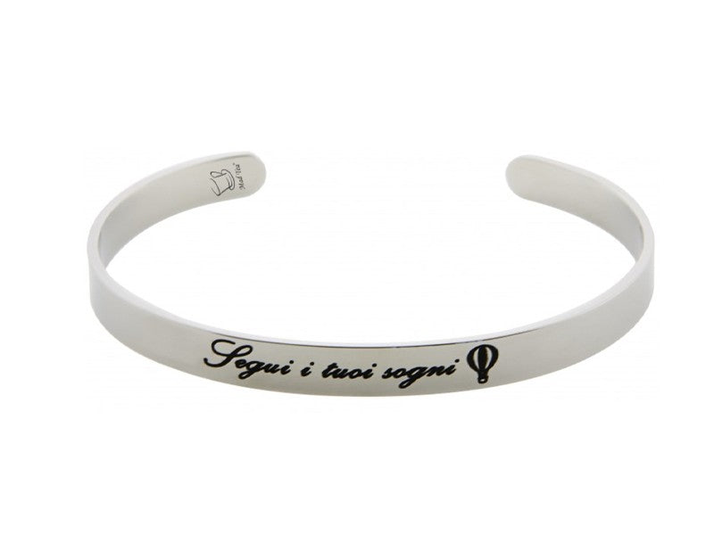 Bracciale rigido con incisa la frase "Segui i tuoi sogni" ispirata alla favola di UP.  Misura: 6,4 cm di diametro regolabile