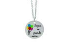 Collana collezione Dream big in acciaio ispirata alla favola di Up con ciondolo inciso Sogna in grande e palloncini colorati