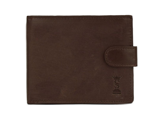 Genuine leather men's ANTI-RFID wallet with button 