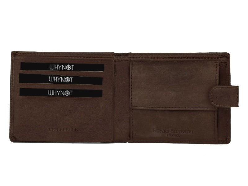 Portafoglio ANTI-RFID da uomo in vera pelle con bottone