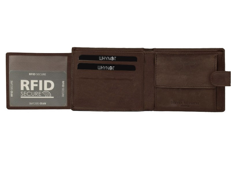 Portafoglio ANTI-RFID da uomo in vera pelle con bottone