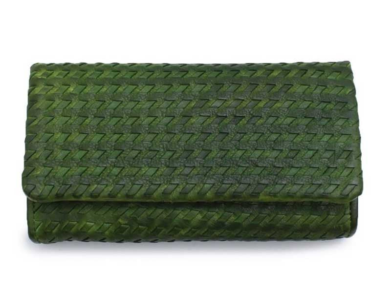 Portafoglio Origami da donna in vera pelle verde intrecciato