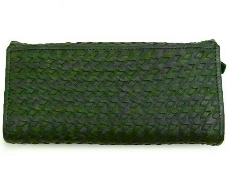 Origami women's wallet in real green woven leather 