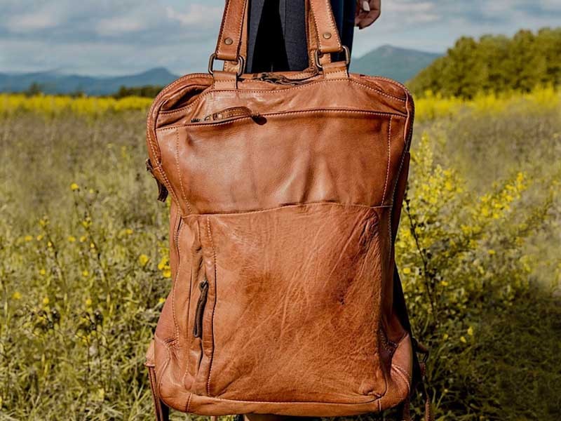 Stephen unisex backpack in genuine vintage effect leather 