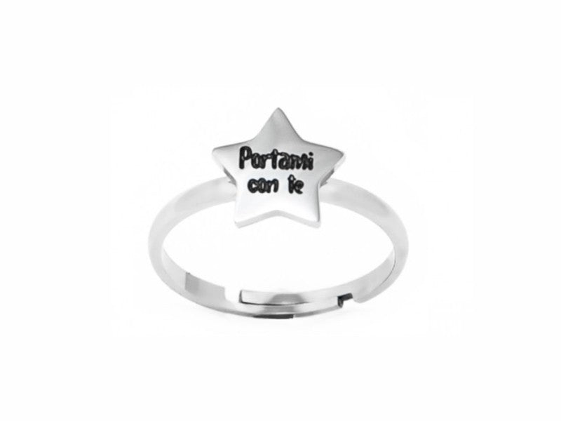 Anello in acciaio con stella e scritta Portami con te by Mad Tea collezione My Little Star