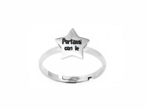 Anello in acciaio con stella e scritta Portami con te by Mad Tea collezione My Little Star