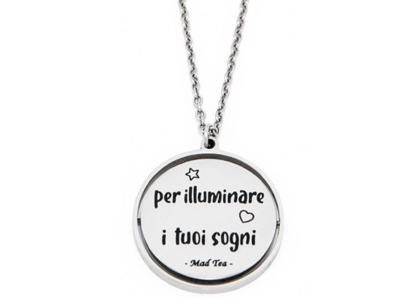 Collana con ciondolo che ruota con incisa sul fronte la frase "Ti regalo una stella" e sul retro "per illuminare i tuoi sogni".