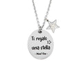 Ti regalo una stella per illuminare i tuoi sogni ⭐❤️  Prendila e tienila stretta al cuore perché chi porta con se la magia di un sogno non sarà mai al buio.  Collana con piccola stella tempestata di cristalli e targhetta con incisa la frase "Ti regalo una stella"