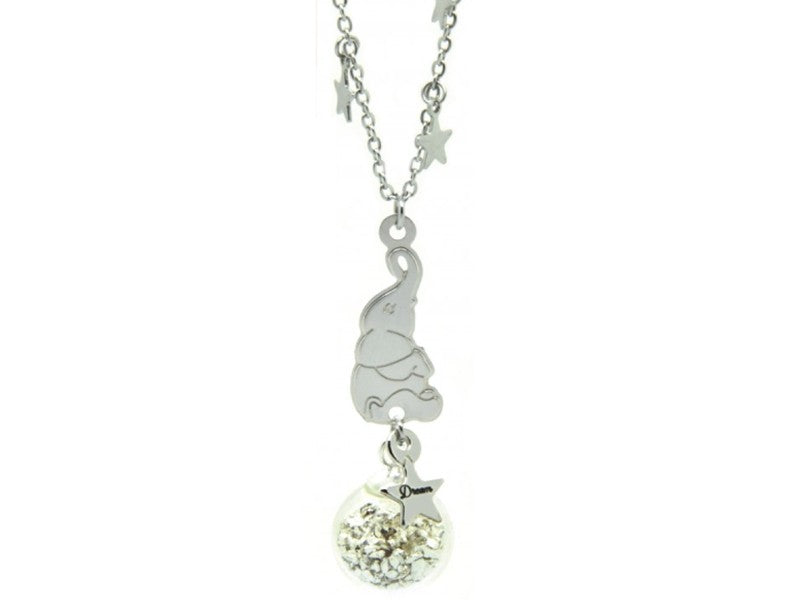 "Dream it possible"  I sogni possono diventare realtà, dipende solo da noi e da quanto impegno e tenacia mettiamo nel raggiungerli!  Collana con il piccolo Dumbo in equilibrio sulla palla e stellina pendente con incisa la parola "dream" a richiamo del suo grande sogno di diventare una vera star del circo.