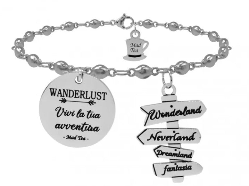 WANDERLUST: VIVI LA TUA AVVENTURA! Questo bracciale rappresenta l'inizio del nostro viaggio e della nostra avventura ❤️ Un magico cartello ci indica le direzioni per raggiungere i mondi delle favole: Wonderland, il Paese delle meraviglie di Alice, Neverland di Peter Pan, Dreamland di Dumbo e Fantasia della Storia infinita.
