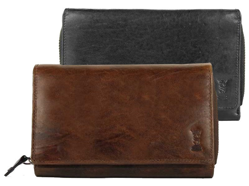 Portafogli in vera pelle da donna nero o color cuoio