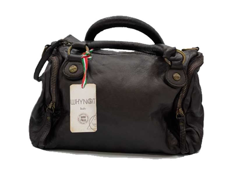 Bauletto in pelle morbida effetto vintage con tasche laterali