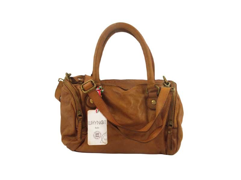 Satchel bag in soft vintage effect leather with side pockets 