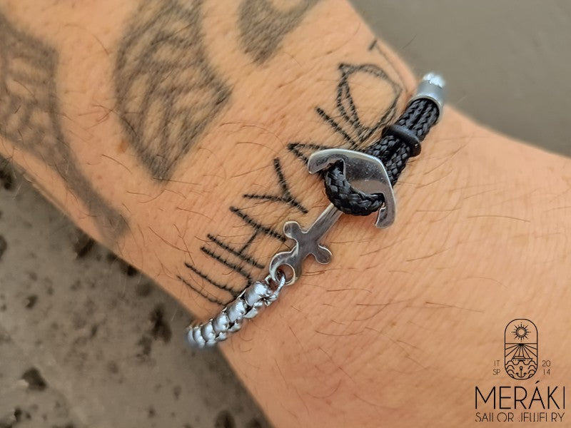 Bracciale Snake in acciaio con chiusura ad Ancora e asola in cordino