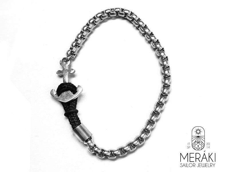 Bracciale in acciaio con ancora centrale e maglia snake