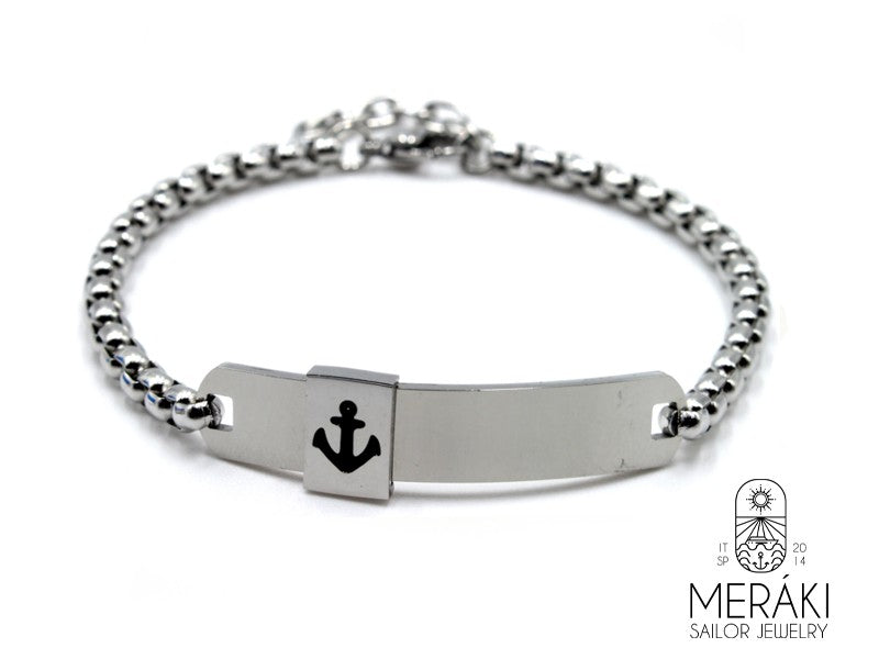 Meraki bracciale Plate in acciaio con targhetta e ancora