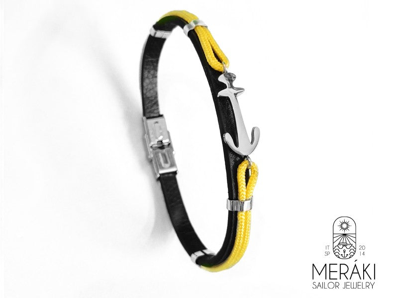 Meraki sailor jewelry genuine leather with nautical cord and stainless steel anchor