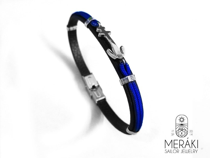 Bracciale Blue William in Pelle e Cordino Nautico con ancora