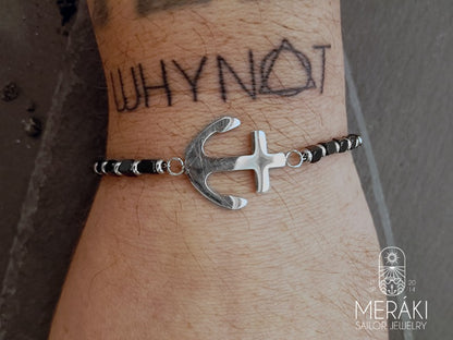 Meraki Nathan Stainless steel and Ematite anchor bracelet with tattoo