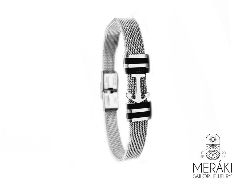 Meraki Bracciale Black mesh con ancora