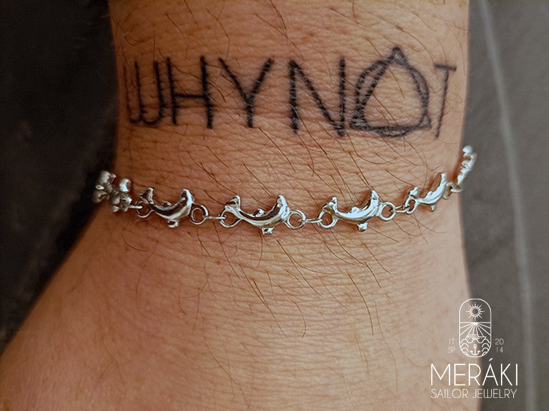 Meraki bracciale Dolphins in acciaio con  delfini