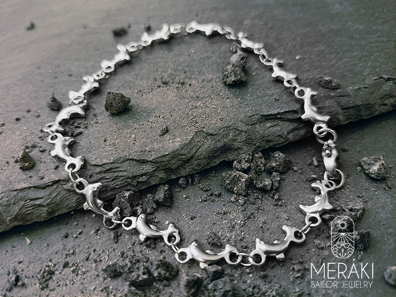 Bracciale Dolphins in acciaio con delfini
