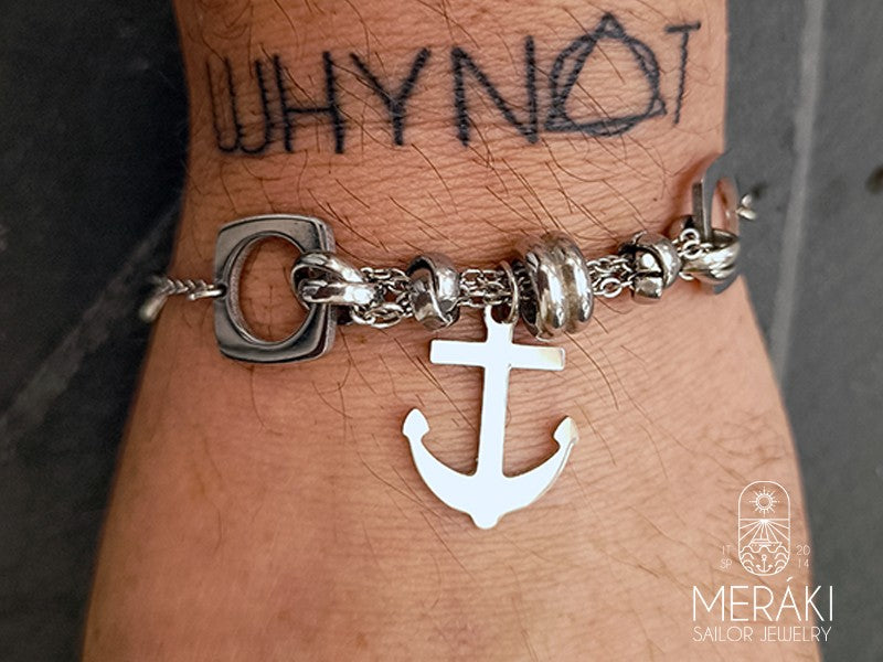 Bracciale capitan mary in acciaio con ancora e inserti centrali 