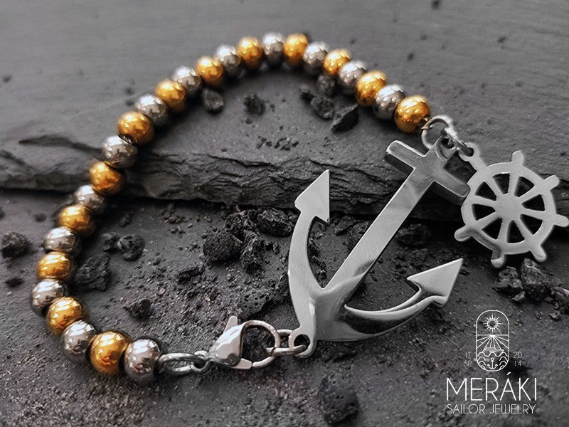Meraki stainless steel bracelet with anchor and rudeer