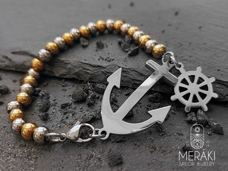 Bracciale DeFlorres in acciaio con ancora e timone