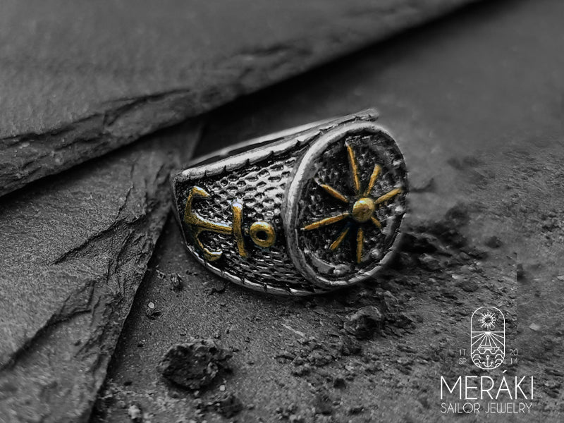 Anello Bahari in acciaio con ancora DORATA