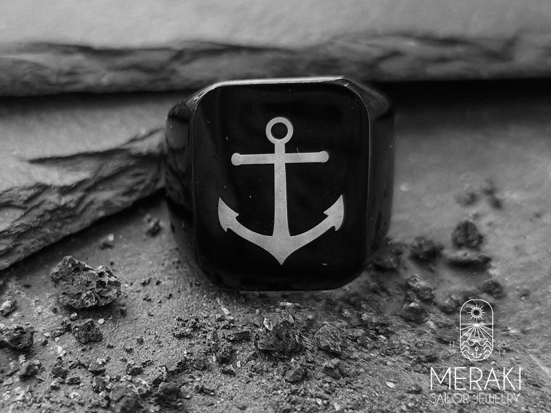 Black Titanium Meraki sailor jewelry anchor ring
