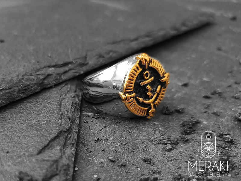 Anello Delmar in acciaio con ancora e punti cardinali