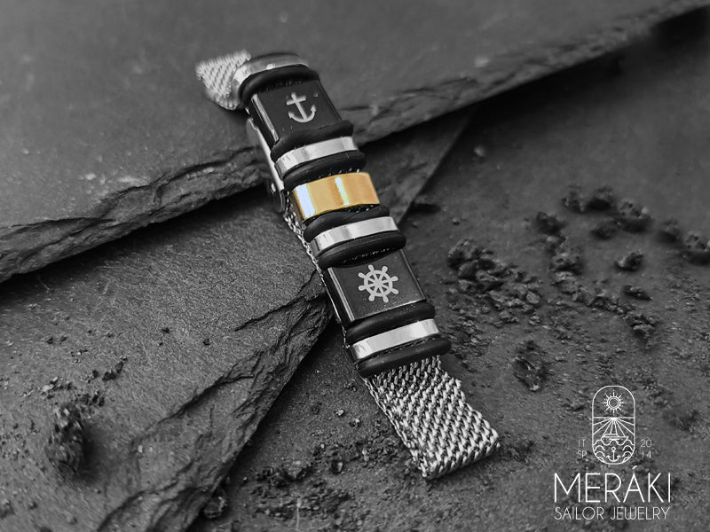 Bracciale Bellamy gold in acciaio con ancora e timone