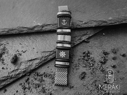 Meraki Stainless steel mesh anchor with rudder bracelet
