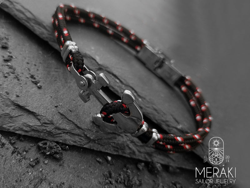 Bracciale Davis bicolor black in acciaio con ancora