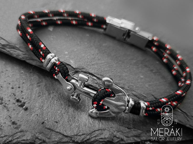 Bracciale  Davis cordino nautico bicolor e ancora in acciaio
