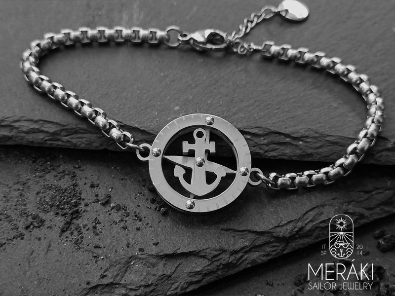 Meraki sailor jewelry stainless steel anchor with wind rose bracelet