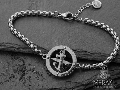 Bracciale Kai silver con rosa dei venti e ancora