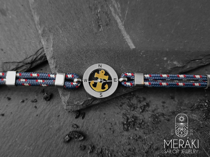 Meraki sailor jewelry noah bracelet with wind rose and gold anchor