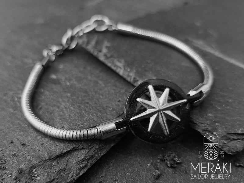 Bracciale Compass Black snake con rosa dei venti