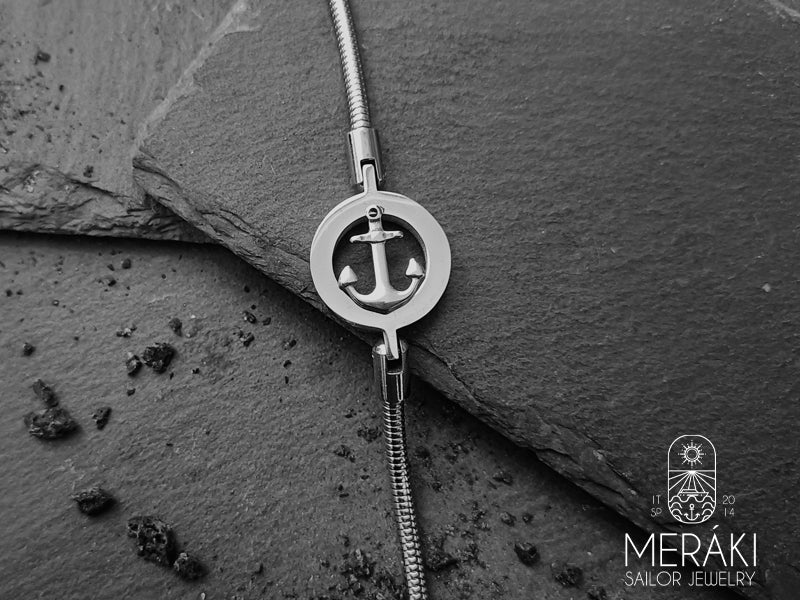Bracciale Meraki sailor jewelry in acciaio con base snake ed ancora