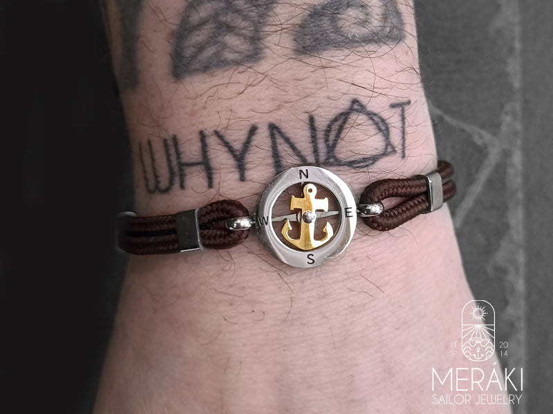Meraki Noah stainlees steel and Nautical cord bracelet with compass and anchor