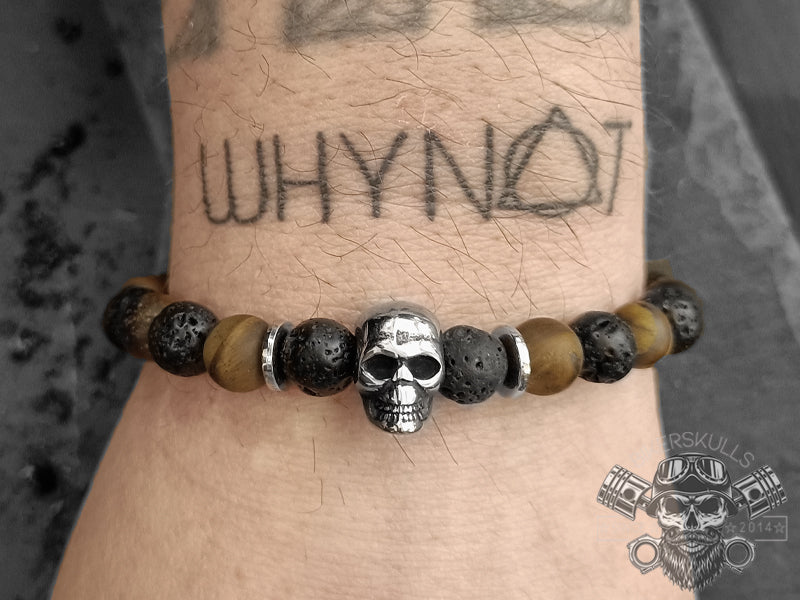 Bracciale Hannya teschio con pietra lavica e occhio di tigre