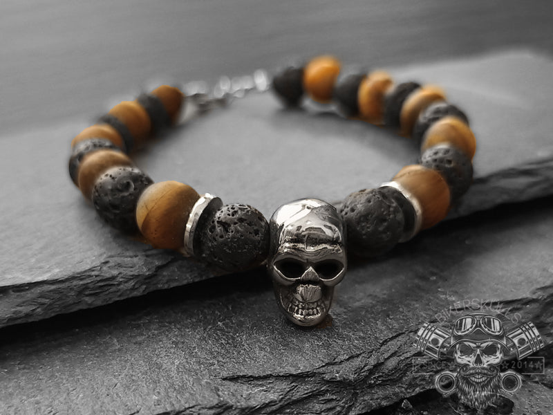 Bracciale Hannya uomo pietra lavica e occhio di tigre