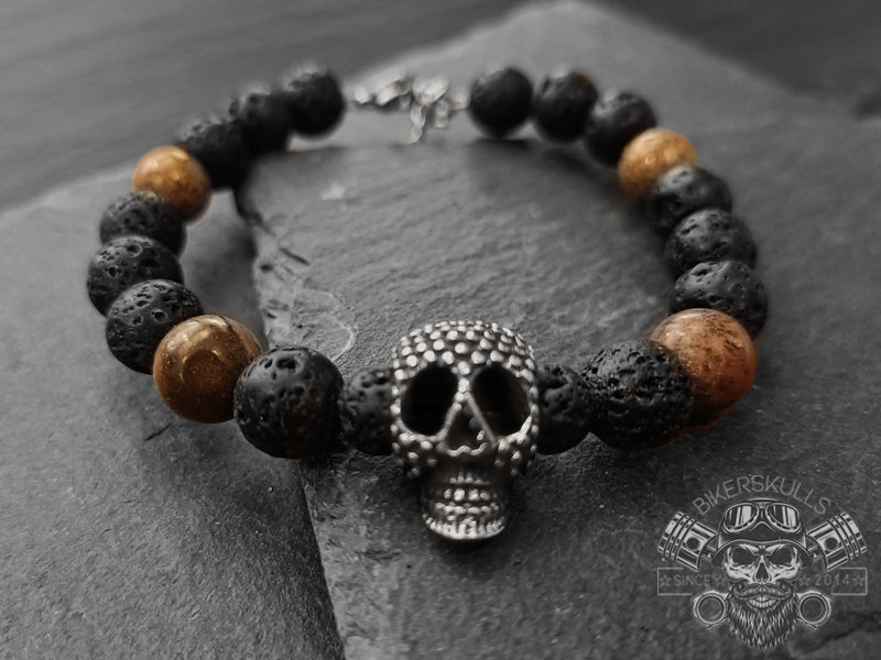 Bikerskulls bracciale pietra lavica e teschio