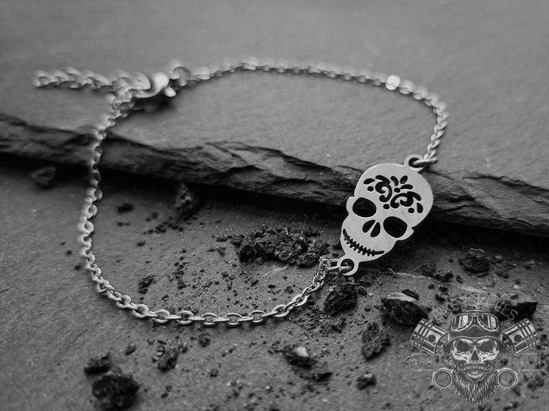 Bracciale Kodama con teschio messicano in acciaio