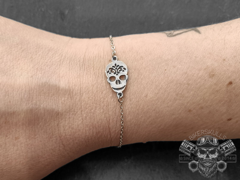 Bracciale Kodama con teschio messicano in acciaio
