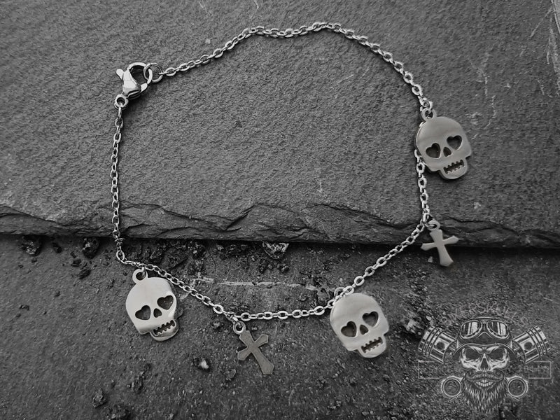 Bikerskull stainless steel skull with cross bracelet